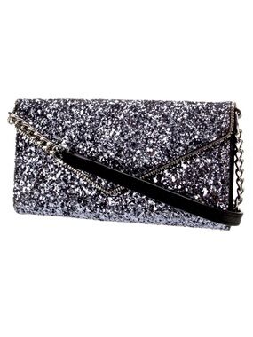 Rebecca Minkoff 🩶 Silver and Black Sparkle Glitter Leo Clutch/Crossbody.